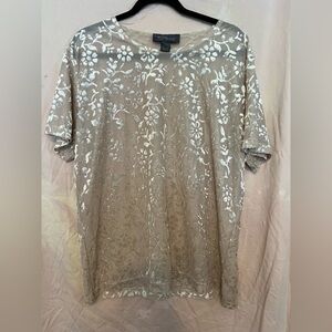 Lane Bryant Beige Floral Short Sleeve Tee